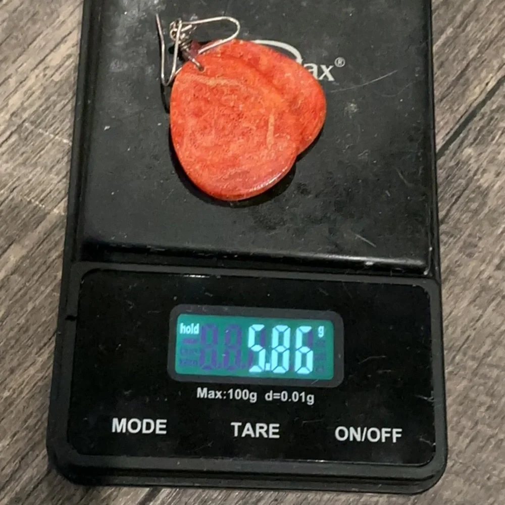Gorgeous vintage Orange mollusk oyster shell Stone Dangle Earrings